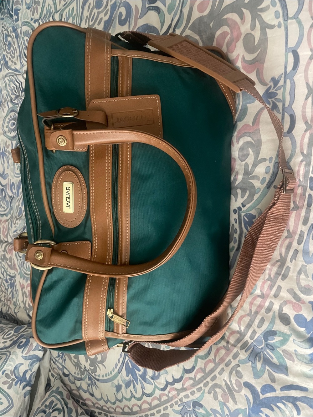 Green and Tan Travel Weekender Bag